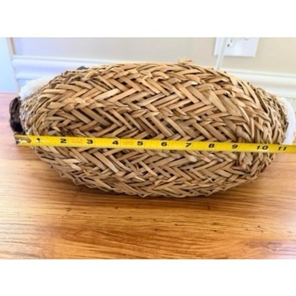 KikaHome Sicilian Straw Tote Bag Tassel Mirror Trim Large Natural Brown Gray